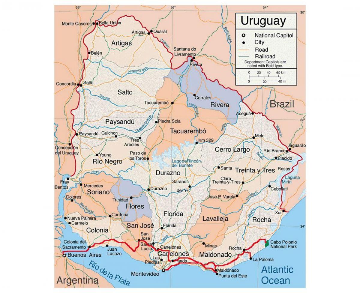 Mappa dell'Uruguay con citie