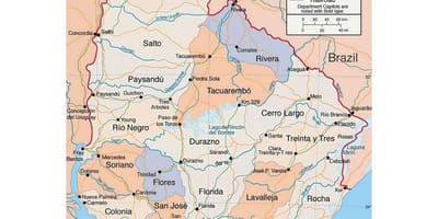 Mappa dell'Uruguay con citie